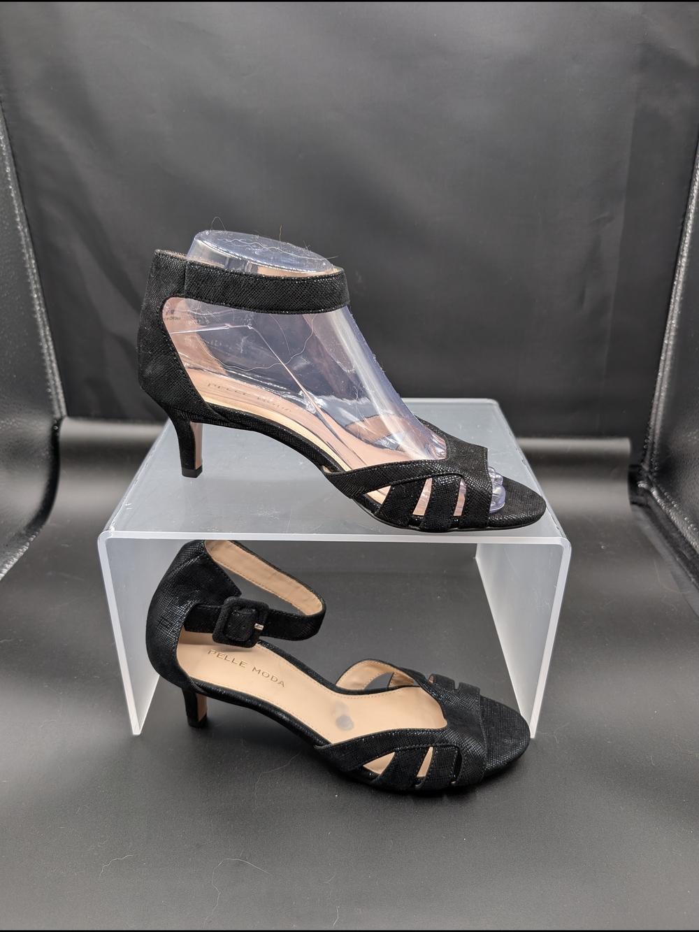 Pelle Moda Black Suede Open-Toe Kitten Heel Sandals NWOT